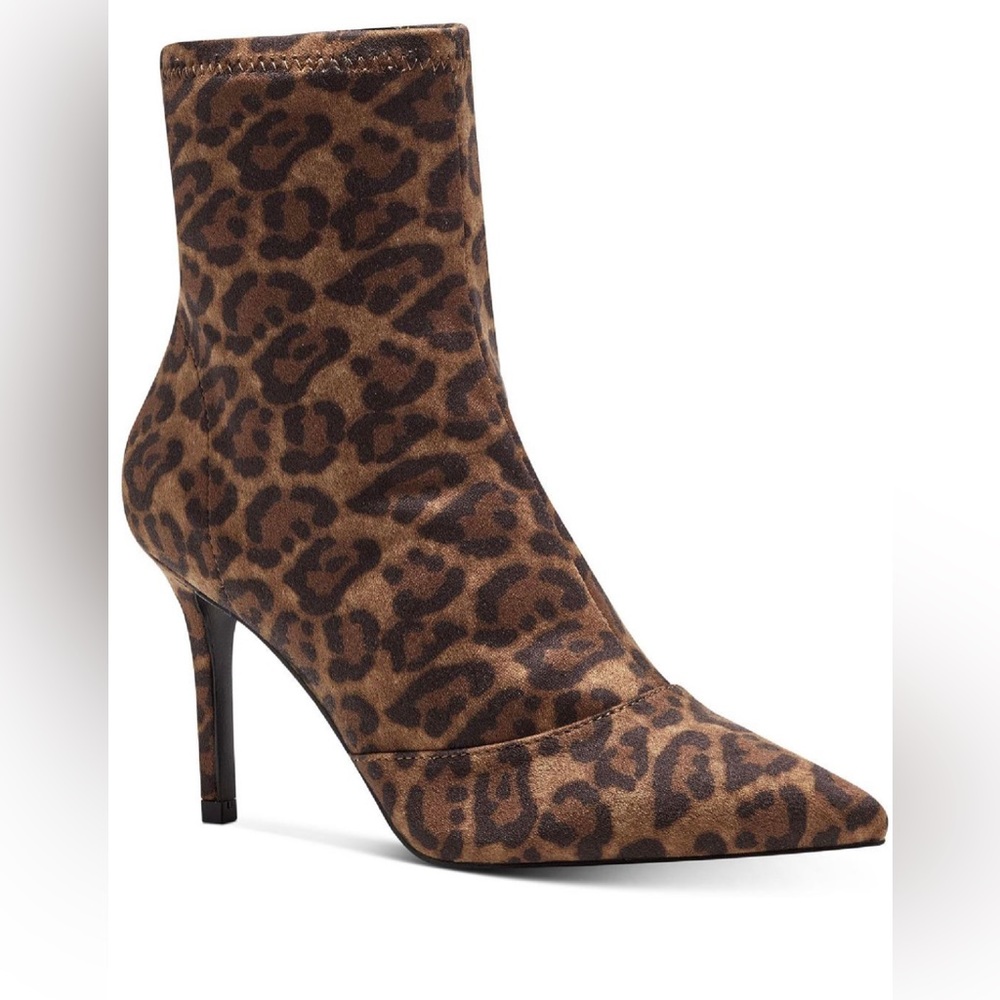 Jessica Simpson Alliye Leopard Print Ankle Boot Pointed Toe Mid Heel